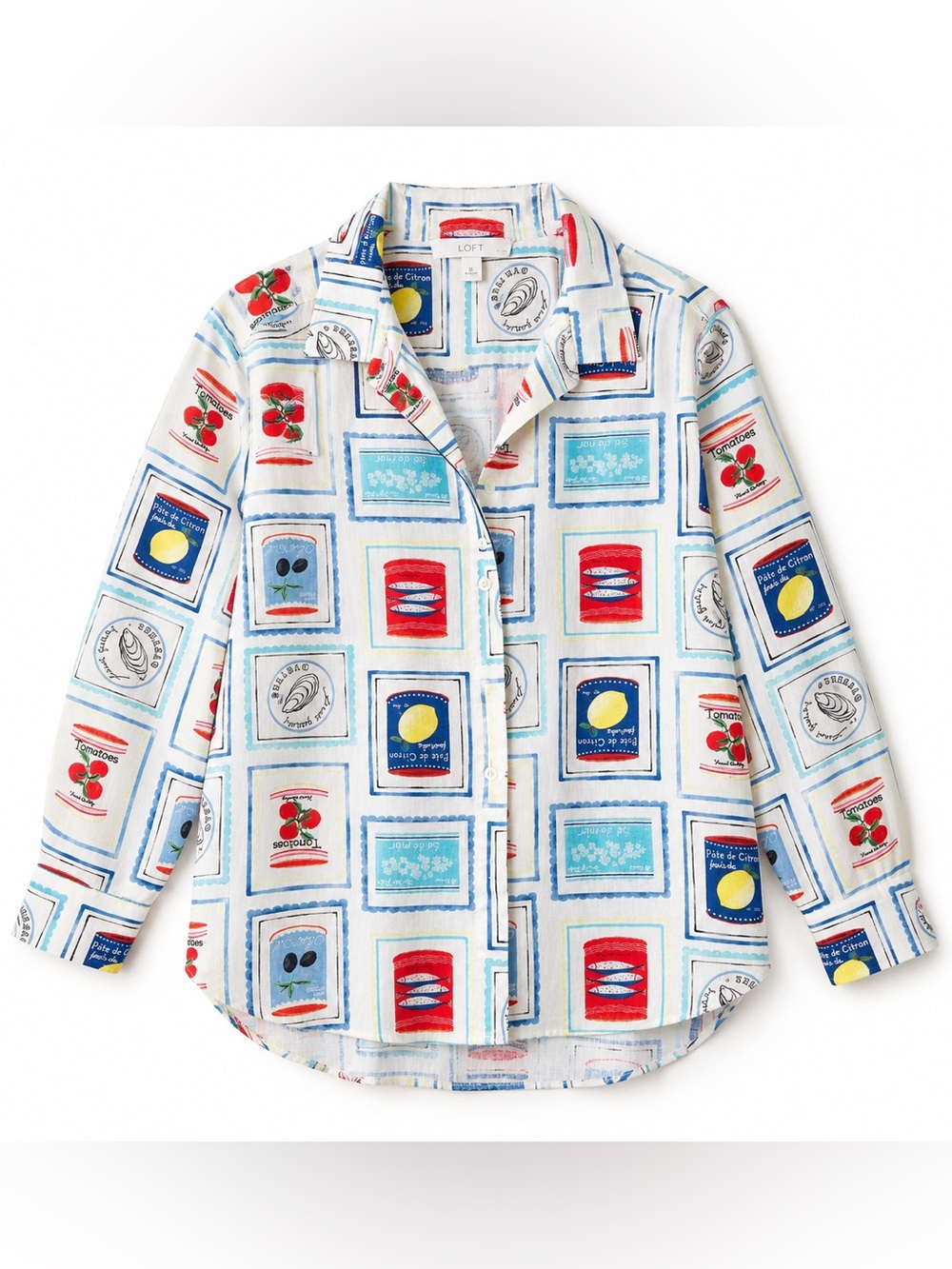 NWOT LOFT Mediterranean Sardine Tomato Linen Blend Button Down Shirt M